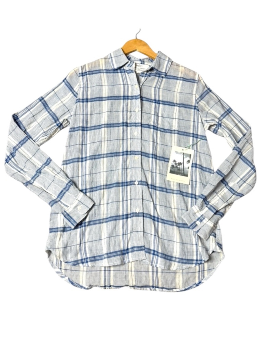 Trovata California Birds of Paradis Plaid Cotton Button-Down Shirt size XS NWT